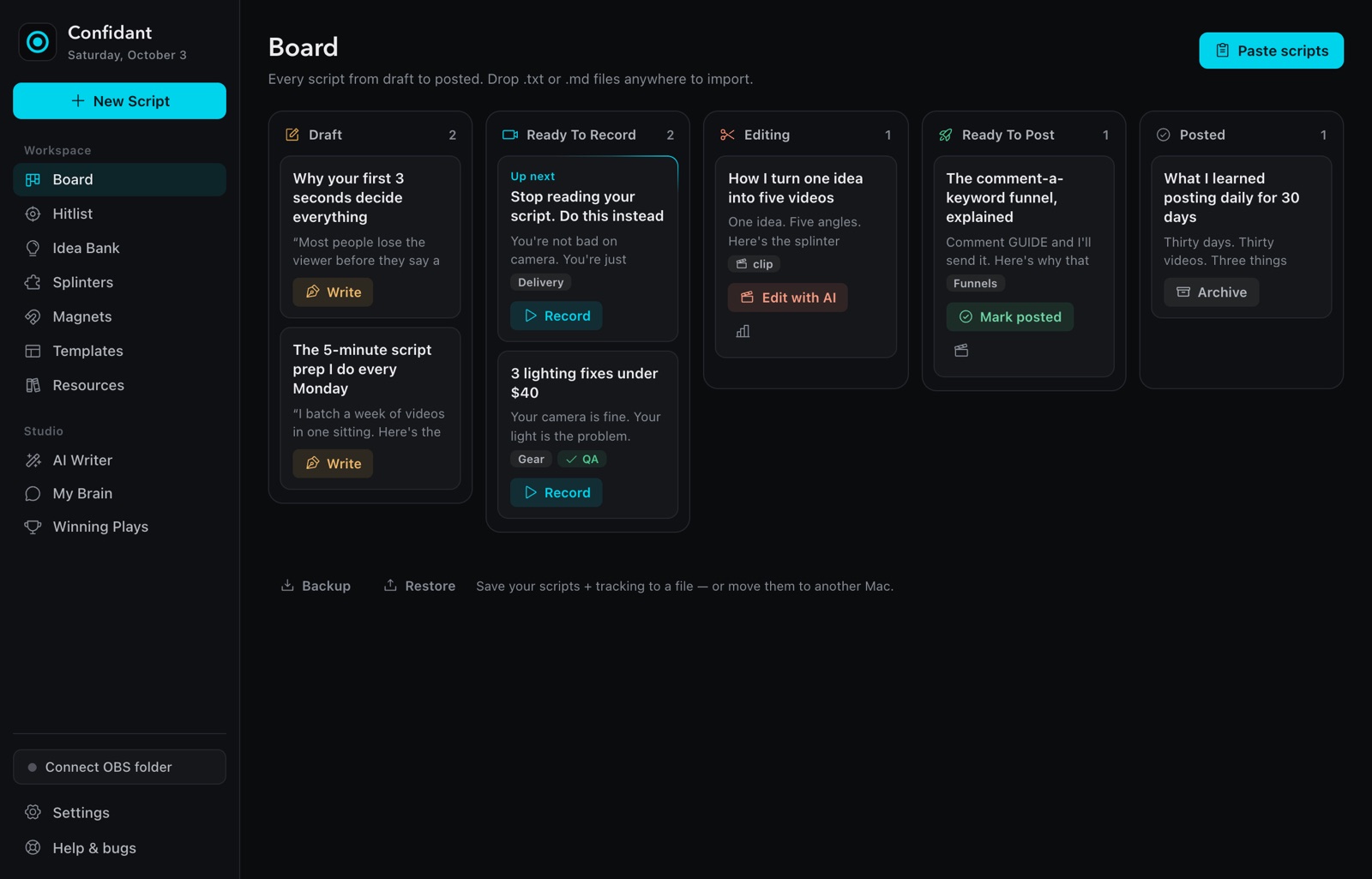 The Confidant board