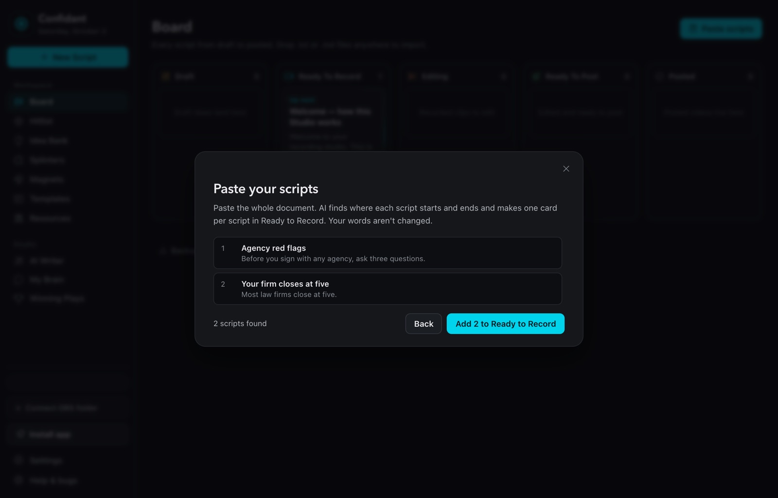 Pasting a document of scripts into Confidant